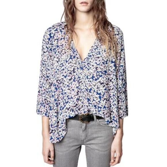 Zadig & Voltaire Women's Floral Print Blouse, Size XS Begonia Oversized Flowy - Picture 1 of 8